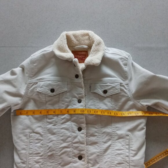 Levi's off-white canvas Sherpa lined Ex Boyfriend Trucker Jacket Size Large - Picture 4 of 8